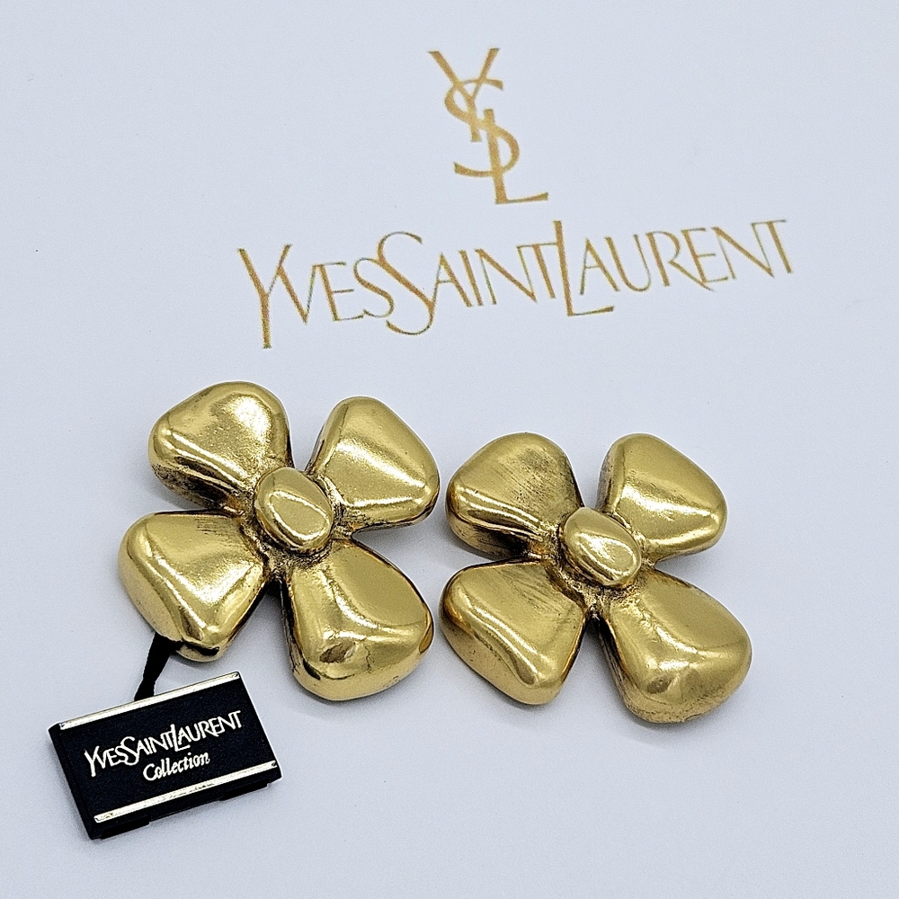 Vintage YSL clover flower cross clip-on earrings